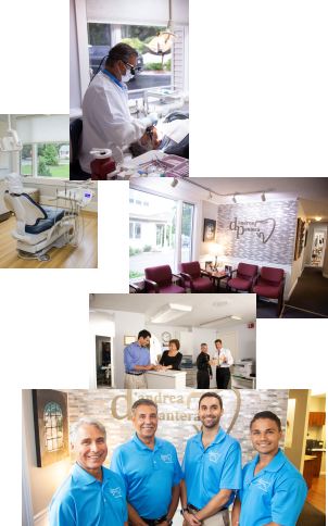 Collage of images of dentists dental patients and dentistry team members