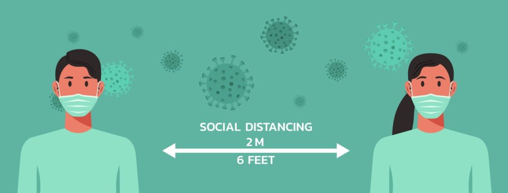 Man and woman social distancing