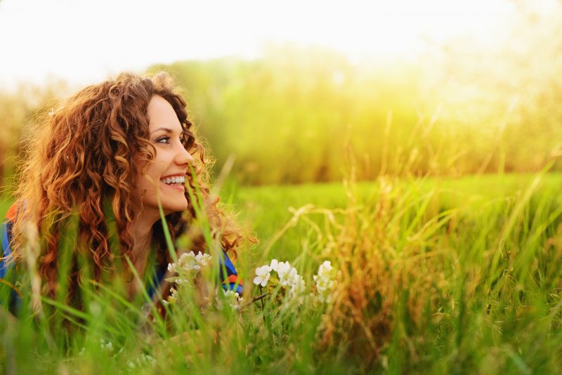 Woman smiling during spring