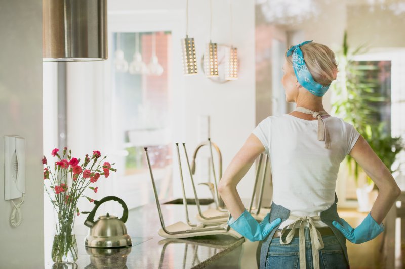 woman spring cleaning her house