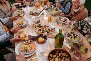 Close up of a family sharing a meal